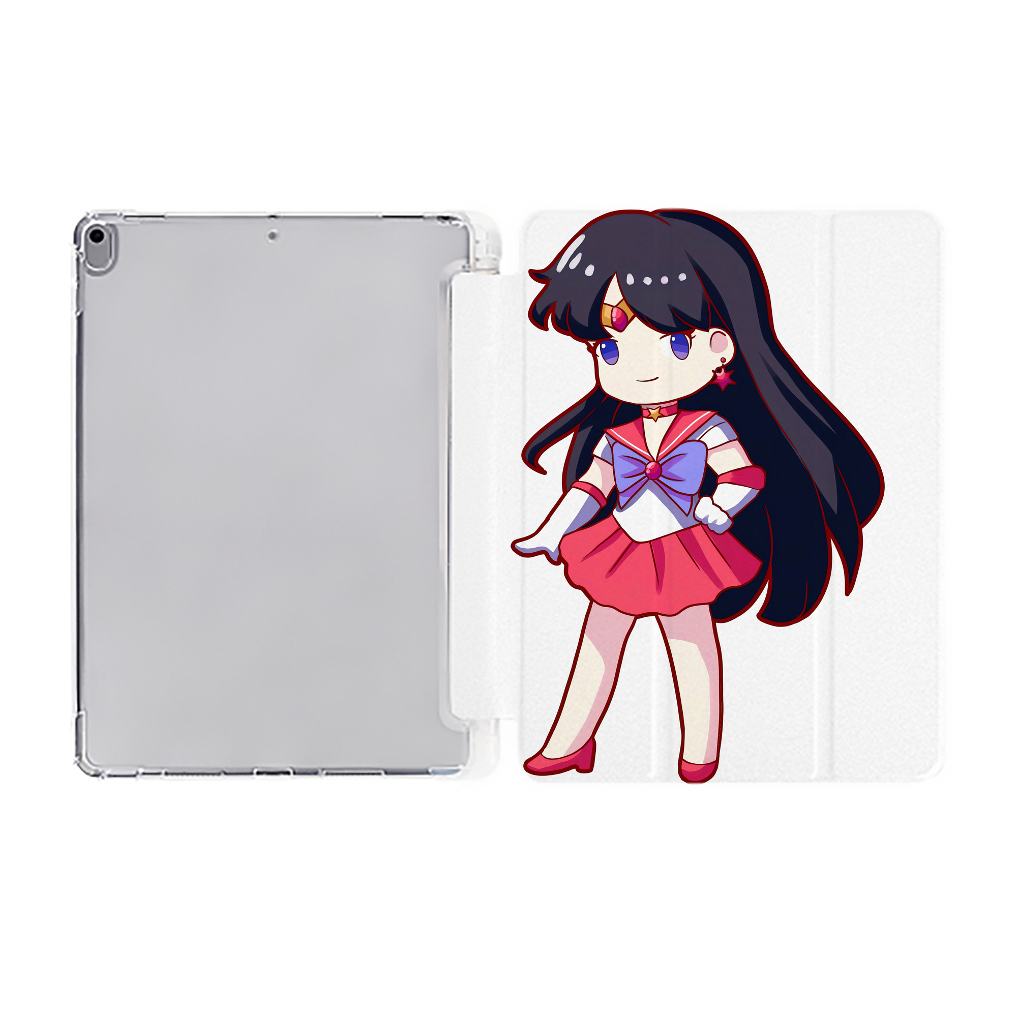 （画像用） 美少女戦士セーラームーン 火野レイ ひの レイ Sailor Moon Hino Rei （セーラーマーズ,Sailor Mars） IPad ケース ペン収納付き 三つ折りスタンド PUレザー×シリコン 対応機種9.5/10.5/10.9インチ
